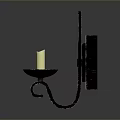 Black Metal Wall Mounted Candle Holder With White Candle On Dark Background