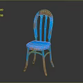 Stylish Blue Distressed Vintage Leisure Chair With Slatted Backrest And Brown Accents