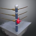 Boxing Equipment With Blue Pole Silver Top Yellow Ropes Red Glove And Gray Platform Base