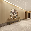 Luxurious Elevator Lobby With Marble Flooring And Art Decor 3d model