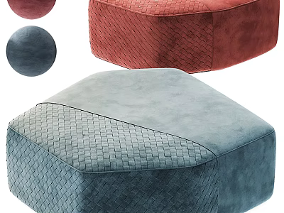 Modern Square Velvet Ottoman In Red And Blue With Woven Texture For Living Room 3d model