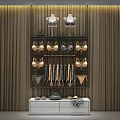 Display Shelf With Lingerie Bras Panties Hanging Clothes Accessories On Wooden Wall