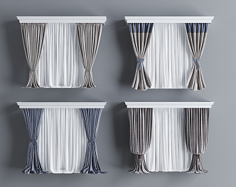 Simple European Curtain Fabric Curtain Combination 3d model