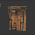 Vintage Dark Brown Wooden Door with Distinct Texture Metal Hinges and Latch