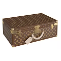 Stacked Brown Suitcases with Repeating Patterns Golden Clasps Handles and Classic Design 3d model