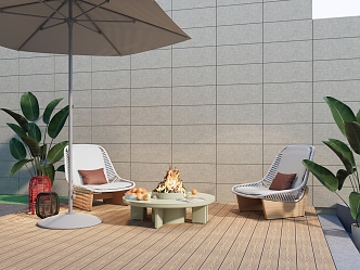 Modern Courtyard Leisure Wooden Platform Leisure Chair Single Chair Stove Atmosphere Light Sunshade 3d model