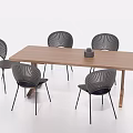 Modern Dining Table Set with Rectangular Wooden Top and Four Black Woven Back Chairs 3d model