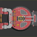 Industrial Equipment With Red Circular Component Metal Frame Yellow Gauge Pipes And Brackets Textured Surface