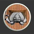 Wooden Chair Featuring Seated Cartoon Character In White Robe On Circular Base