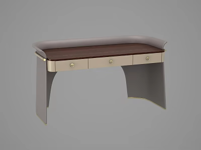 Modern Wooden Desk With Three Drawers Gold Knobs And Gray Frame 3d model
