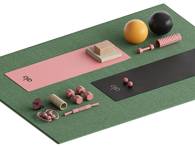 Yoga Studio With Green Pink Black Mats Yoga Balls Dumbbells And Foam Rollers 3d model
