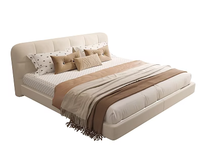 Modern Upholstered Kids Bed With Cozy Pillows Striped Bedspread And Tassel Detail 3d model