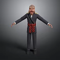 Cartoon Style 3D Character Model In Dark Uniform With Red Sash And Outstretched Arms