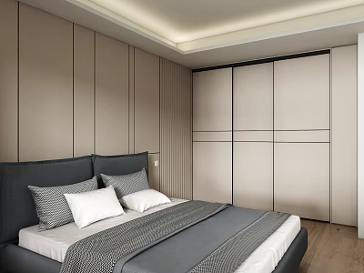Modern Wardrobe With Sliding Doors In Neutral Tones For Bedroom Interior 3d model