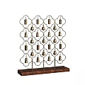 Vintage Decorative Ornament Set with Metal Frame Bells and Wooden Base