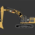 CAT Yellow Tracked Excavator With Front Shovel Bucket And Operator Cabin