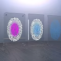 Decorative Ornament Set With Transparent Acrylic Pink White Blue Fingerprint Patterns On Wooden Tabletop