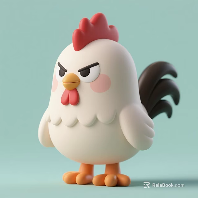 Cute White Cartoon Chicken Figurine With Red Comb Decorative Ornament Set 3d model 