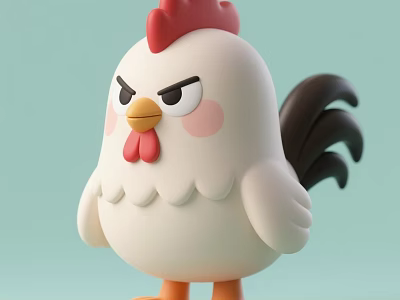 Cute White Cartoon Chicken Figurine With Red Comb Decorative Ornament Set 3d model