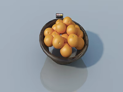 Fresh Ripe Oranges Filled in Brown Bowl on Smooth Gray Surface 3d model