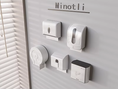 Minotli Public Facility Accessories With Wall Mounted Tissue Holders Soap Dispensers And Window Blinds 3d model