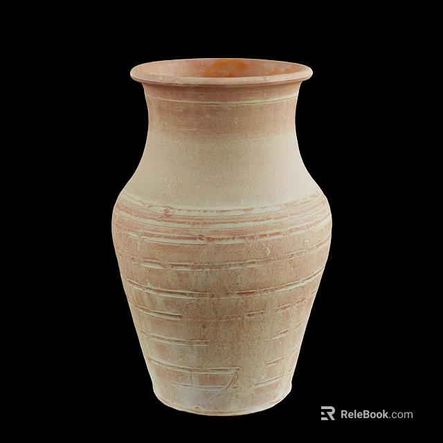 Elegant Handcrafted Terracotta Ceramic Vase With Striped Texture On Black Background 3d model 