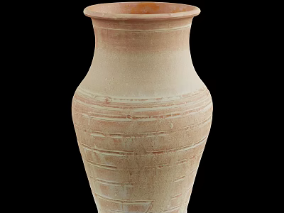 Elegant Handcrafted Terracotta Ceramic Vase With Striped Texture On Black Background 3d model