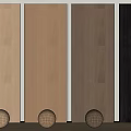 Wooden Wall Panels In Various Colors With Decorative Spheres On Wooden Floor And White Background