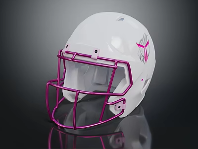 White Football Helmet With Pink Facemask And Stylish Side Logo Detail Design 3d model