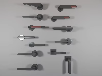 Collection of Stylish Black Door Handles with Various Modern Designs and Shapes 3d model