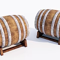 Decorative Wooden Barrels With Metal Hoops On Sturdy Wooden Stands