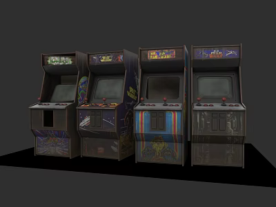 Vintage Arcade Game Machines With Colorful Designs For Retro Gaming Fun 3d model