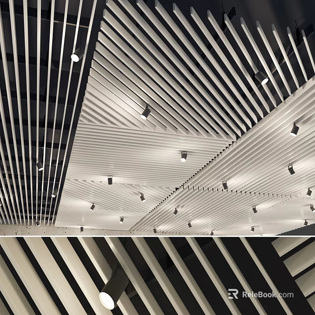 Black White Striped Ceiling Design With Downlights Spotlights And Modern Grille 3d model 