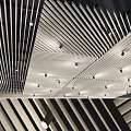 Black White Striped Ceiling Design With Downlights Spotlights And Modern Grille