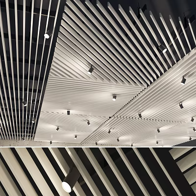 Black White Striped Ceiling Design With Downlights Spotlights And Modern Grille 3d model