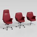 Three Modern Red Office Chairs With Different Designs And Chrome Base Wheels 3d model