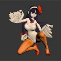 3D Anime Character Figurine With Purple Hair Red Flower White Top And Orange Pants