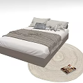 Modern Bedroom Interior With White Bed Gray Blanket Round Rug And Magazine