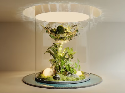 Indoor Landscape Interior With Transparent Container And Lush Green Plants Stones And Soft Lighting 3d model