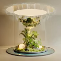 Indoor Landscape Interior With Transparent Container And Lush Green Plants Stones And Soft Lighting