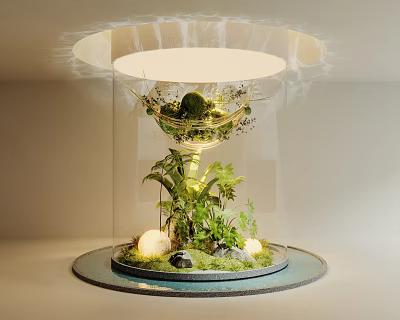 Indoor Landscape Interior With Transparent Container And Lush Green Plants Stones And Soft Lighting 3d model