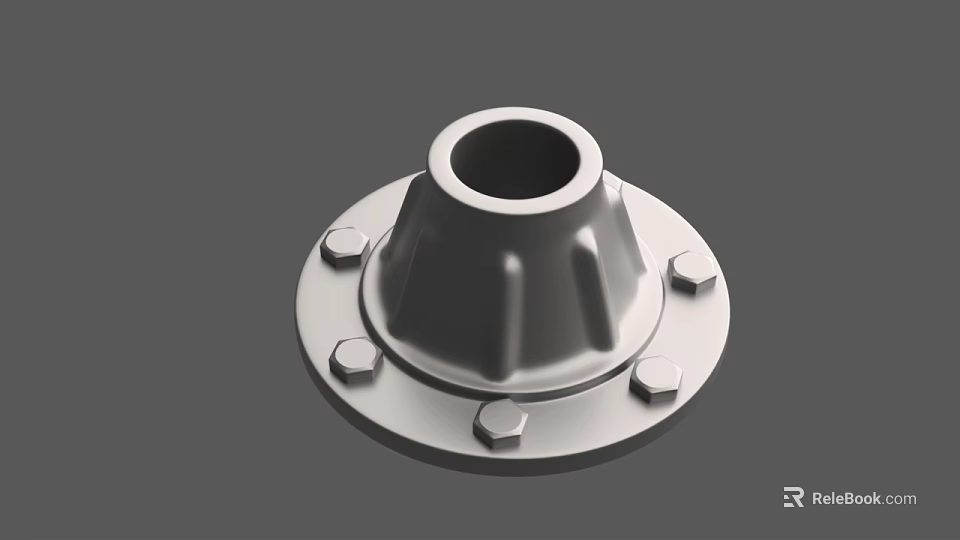 Metal Flange Part with Central Hole and Hex Bolts on Circular Base 3d model 