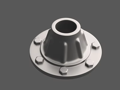 Metal Flange Part with Central Hole and Hex Bolts on Circular Base 3d model