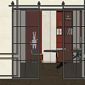 Modern Sliding Barn Door With Glass Panel And Black Metal Frame For Interior Design