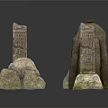 Ancient Stone Carved Steles With Detailed Inscriptions And Weathered Texture