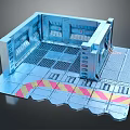 Spacecraft Interior Module With Metal Grid Floor And Red Yellow Warning Stripes Astronaut Workspace Design