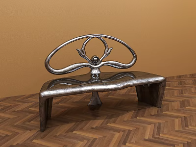 Modern Artistic Public Chair With Curved Metal Structure And Sculptural Backrest 3d model