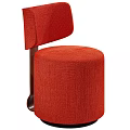 Stylish Red Upholstered Leisure Chair With Curved Backrest And Cylindrical Seat