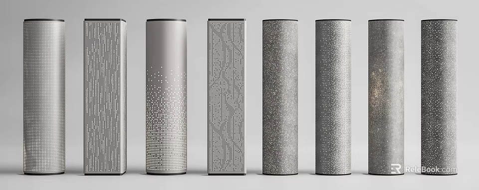 Modern Decorative Columns With Different Textured Surfaces And Geometric Patterns 3d model 
