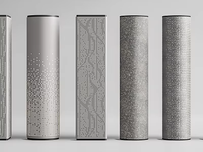 Modern Decorative Columns With Different Textured Surfaces And Geometric Patterns 3d model